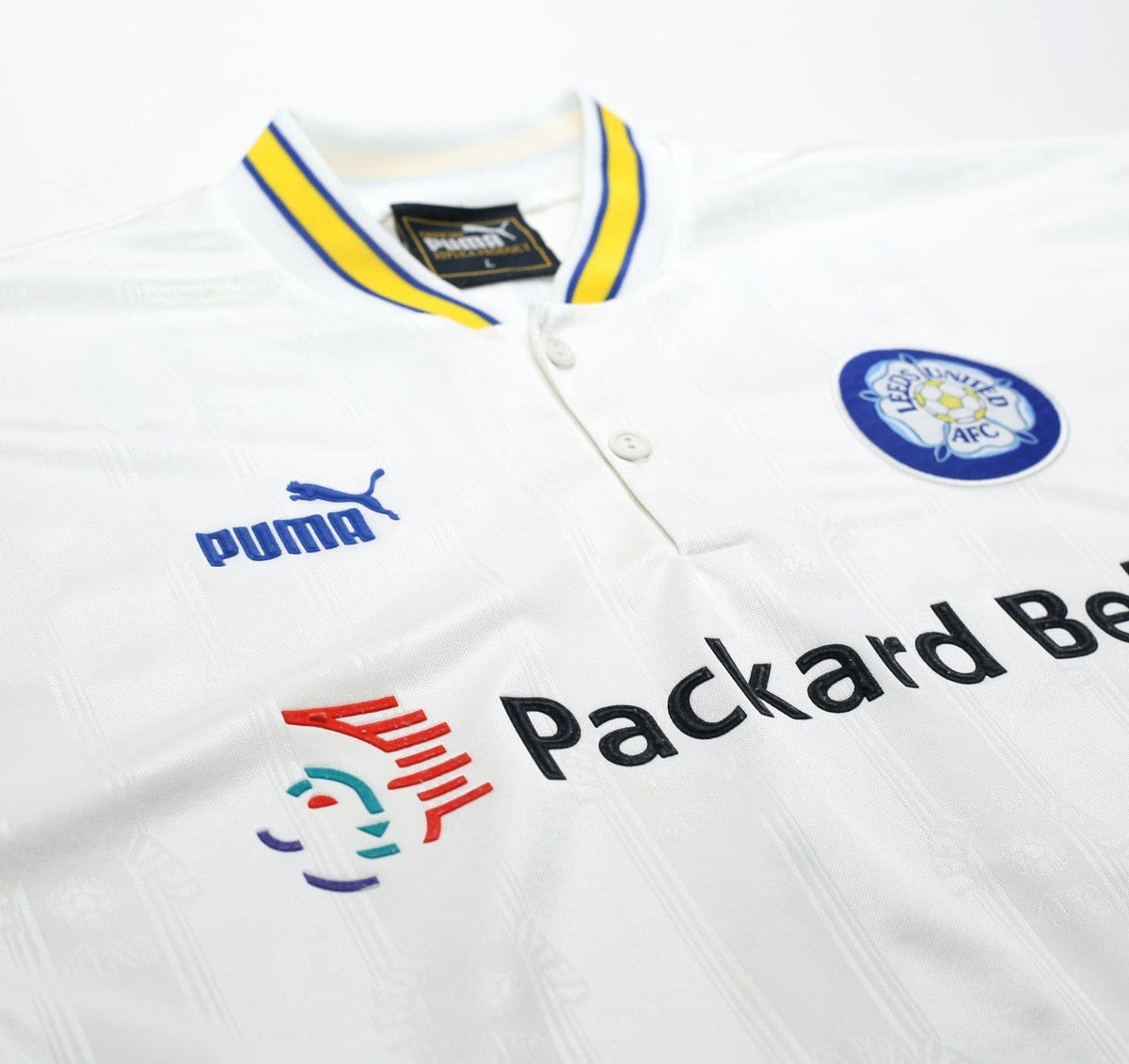 1996/98 HAALAND #4 Leeds United Vintage PUMA Home Football Shirt (L)
