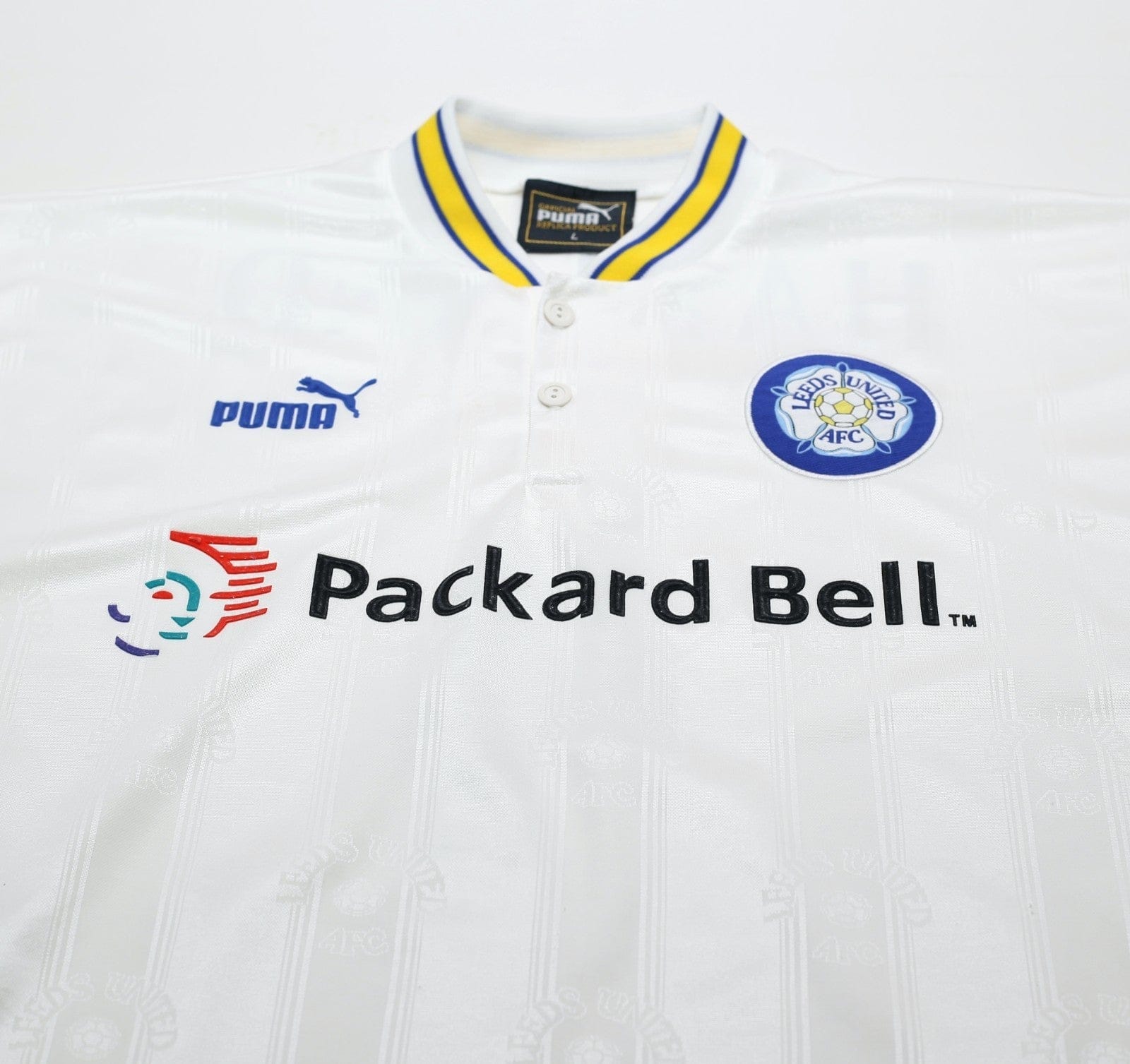 1996/98 HAALAND #4 Leeds United Vintage PUMA Home Football Shirt (L)