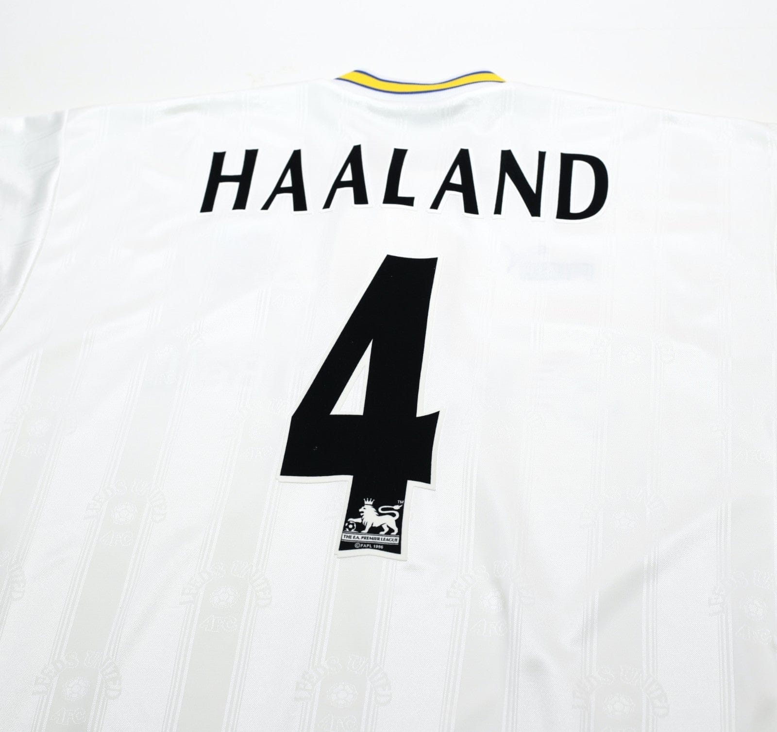 1996/98 HAALAND #4 Leeds United Vintage PUMA Home Football Shirt (L)