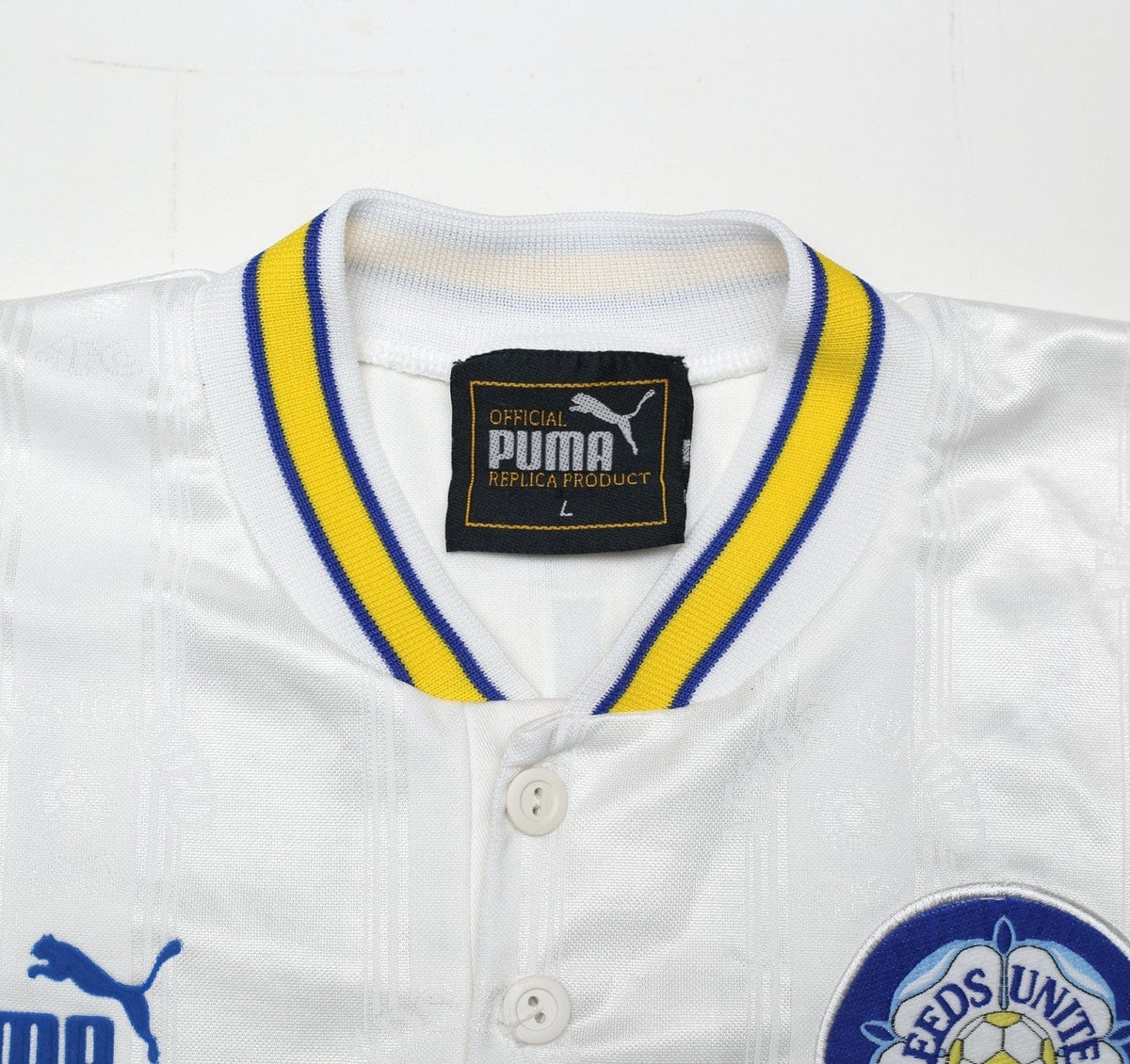 1996/98 HASSELBAINK #9 Leeds United Vintage PUMA Home Football Shirt (L)