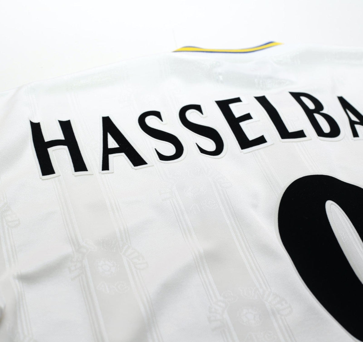 1996/98 HASSELBAINK #9 Leeds United Vintage PUMA Home Football Shirt (L)
