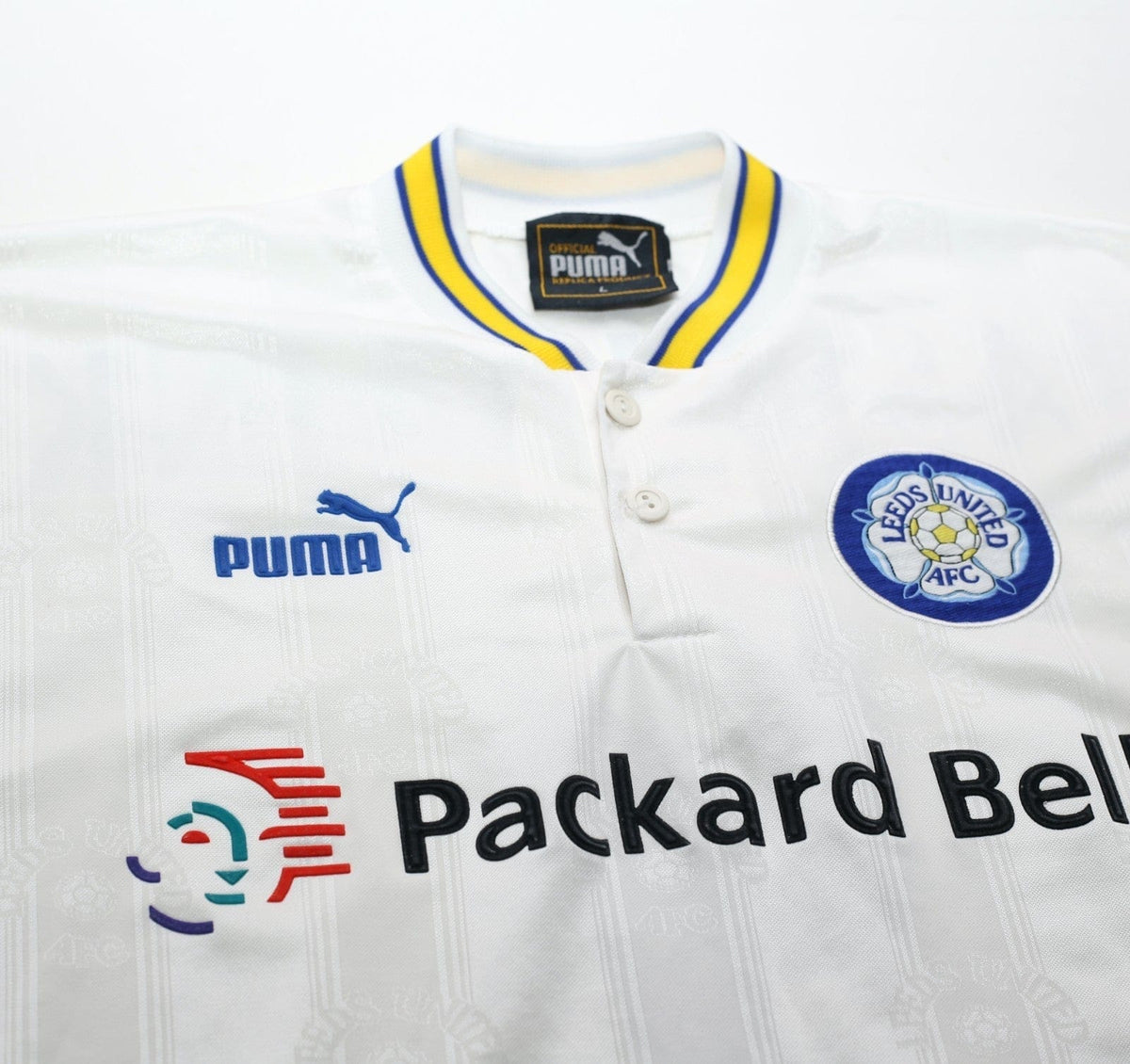 1996/98 HASSELBAINK #9 Leeds United Vintage PUMA Home Football Shirt (L)