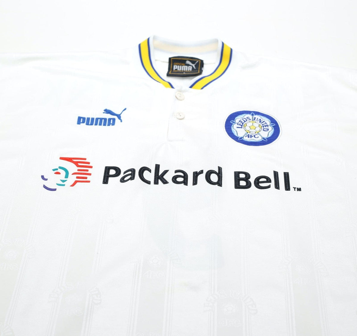 1996/98 HASSELBAINK #9 Leeds United Vintage PUMA Home Football Shirt (L)