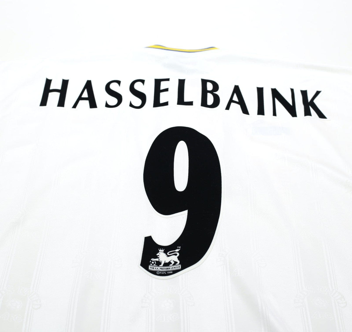 1996/98 HASSELBAINK #9 Leeds United Vintage PUMA Home Football Shirt (L)