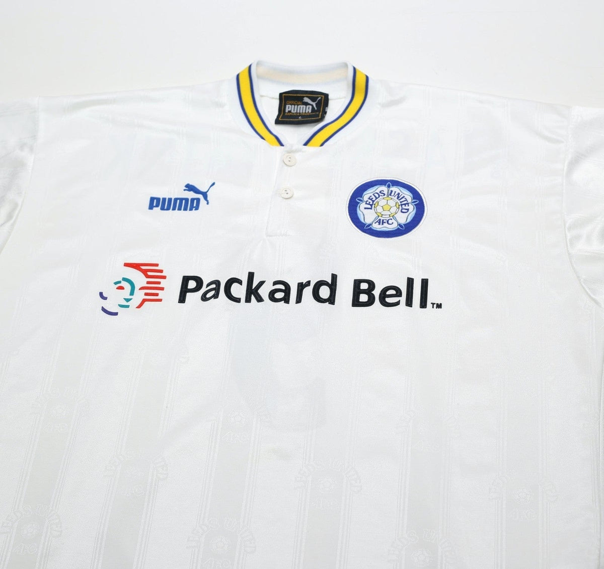 1996/98 HASSELBAINK #9 Leeds United Vintage PUMA Home Football Shirt (L)