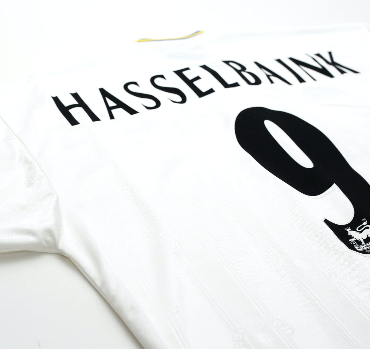 1996/98 HASSELBAINK #9 Leeds United Vintage PUMA Home Football Shirt (L)