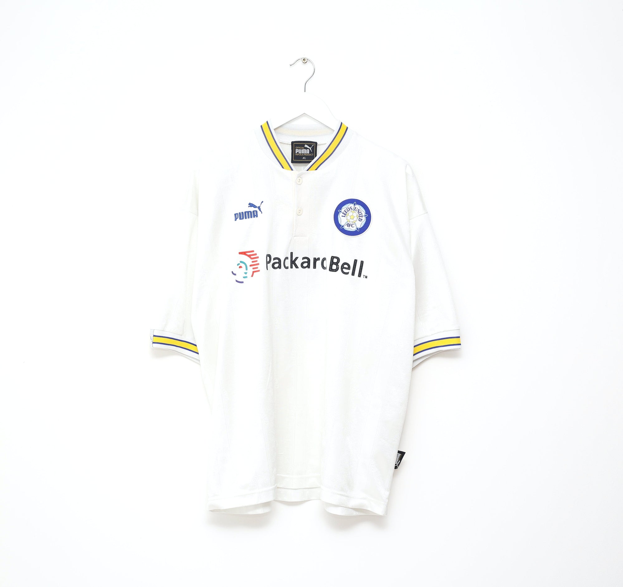 1996/98 HASSELBAINK #9 Leeds United Vintage PUMA Home Football Shirt (XL)