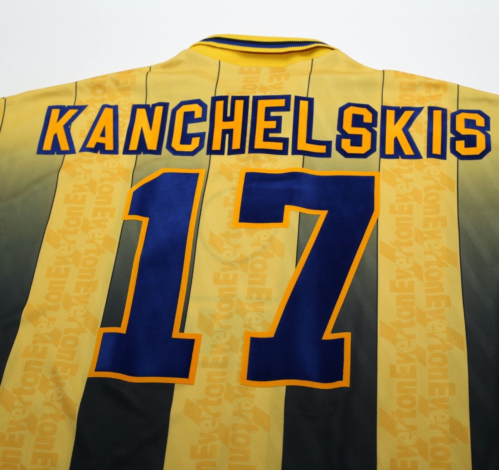 1996/98 KANCHELSKIS #17 Everton Vintage Umbro Away Football Shirt (L)