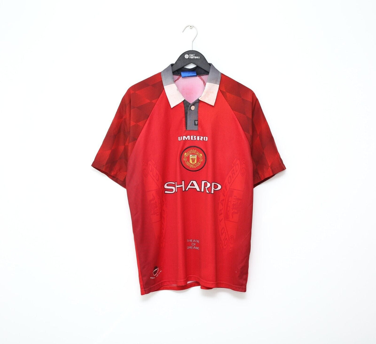 1996/98 MANCHESTER UNITED Vintage Umbro Home Football Shirt (L) Cantona Beckham