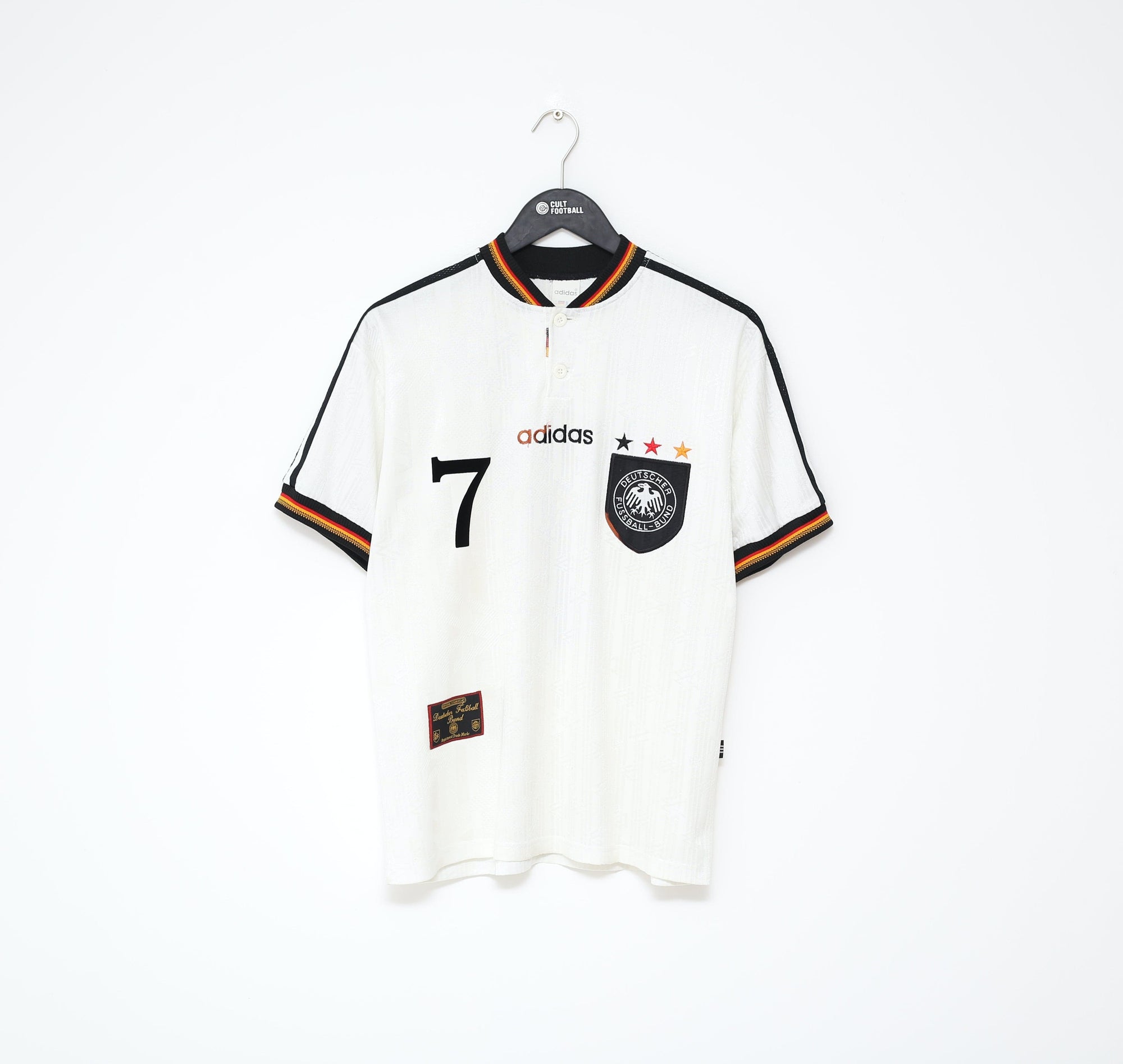 1996/98 MOLLER #7 Germany Vintage adidas Euro 96 Home Football Shirt Jersey (M)