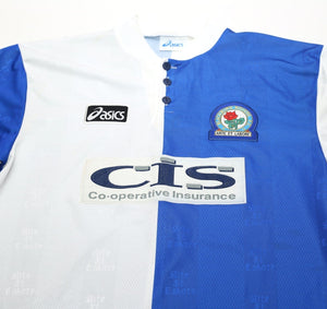 1996/98 SUTTON #9 Blackburn Rovers Vintage ASICS Home Football Shirt (L)