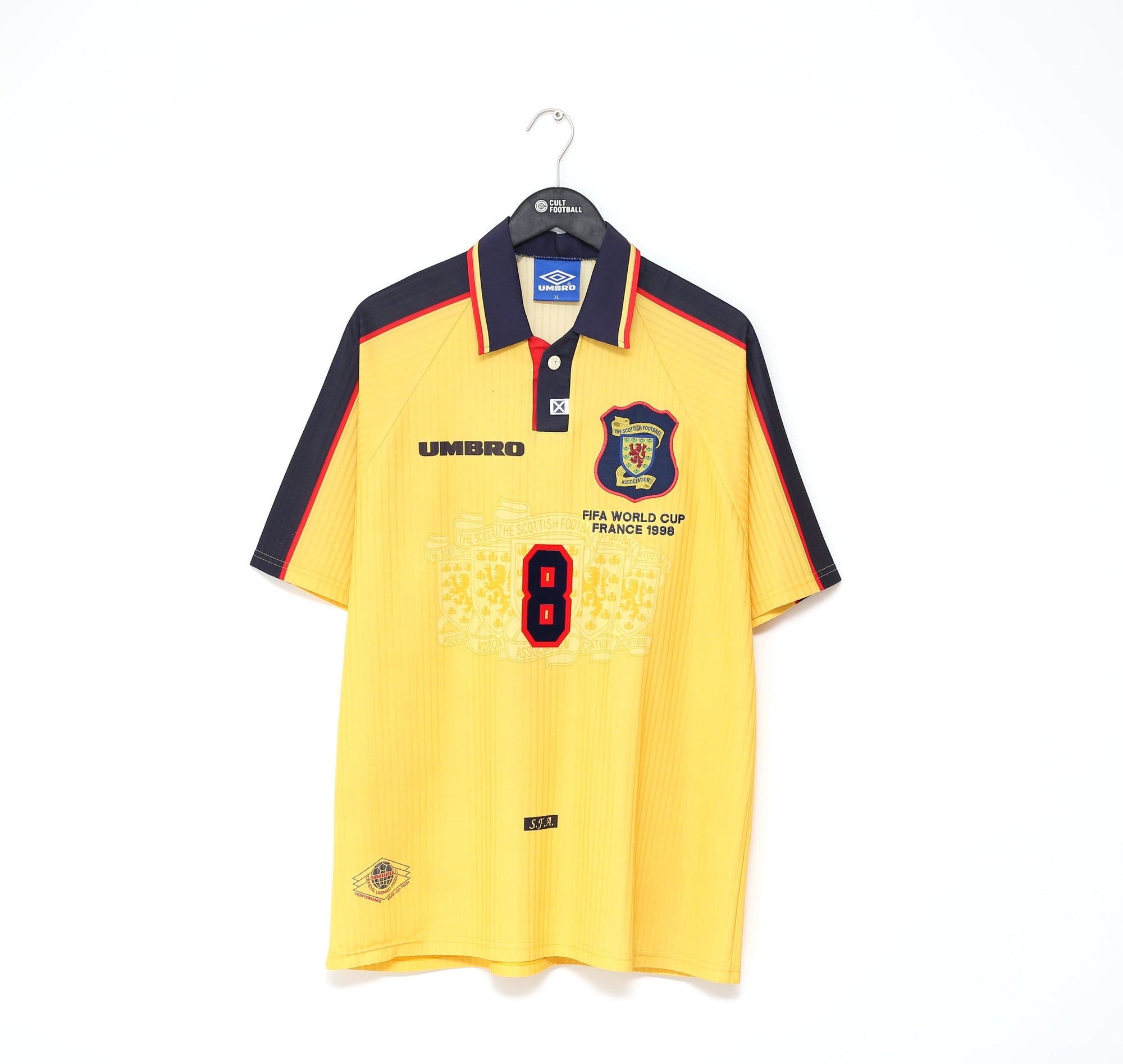 1996/99 BURLEY #8 Scotland Vintage Umbro Away Football Shirt (XL) World Cup 98