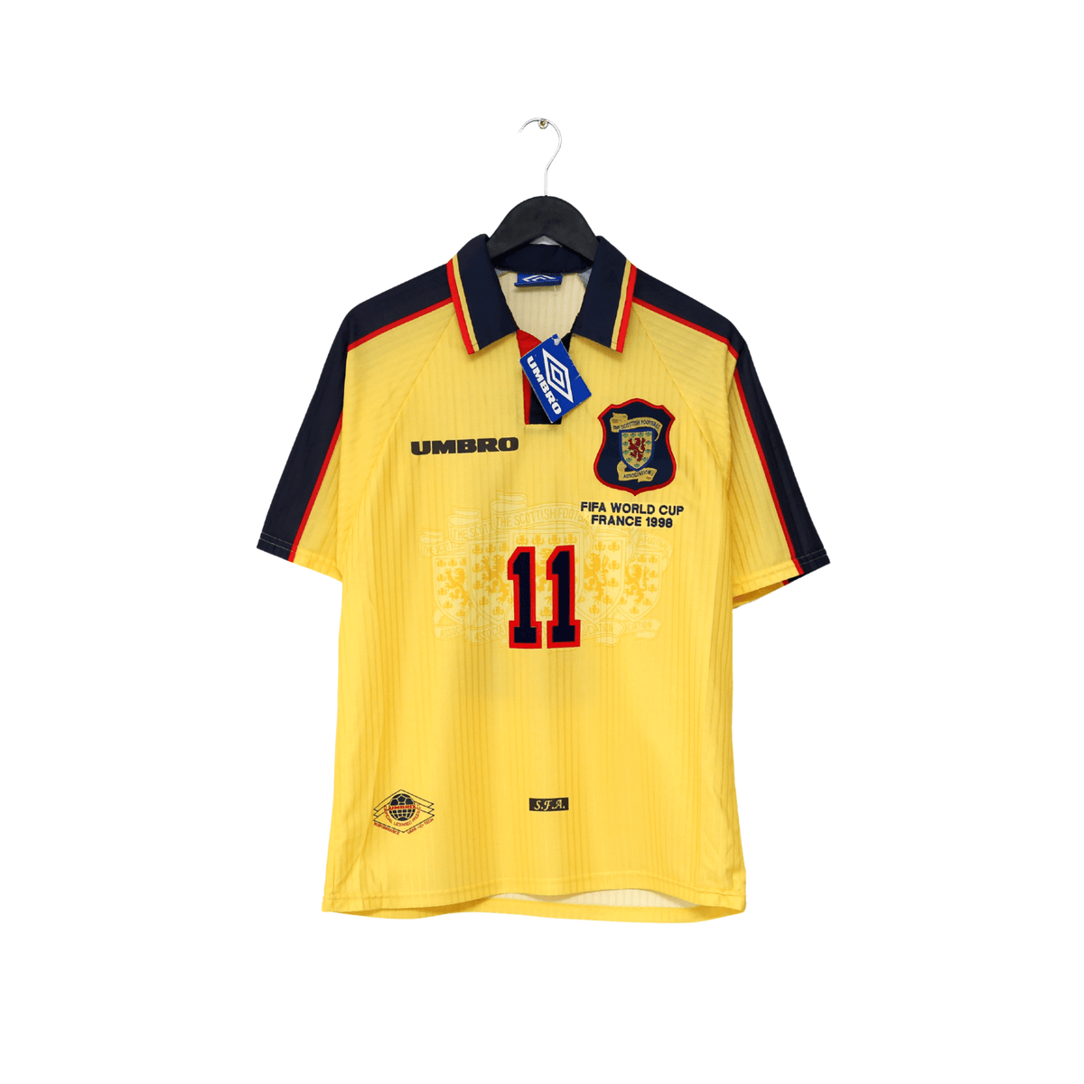 1996/99 COLLINS #11 Scotland Vintage Umbro Away Football Shirt BNWT (M) 1998 WC