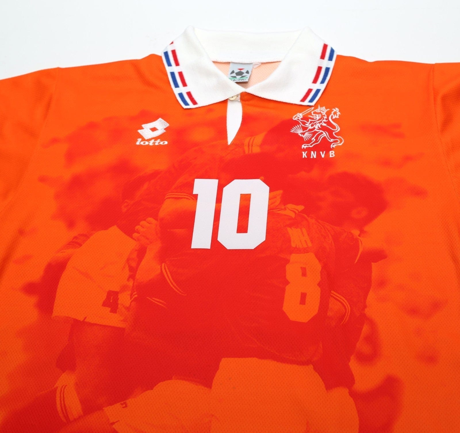 1996 BERGKAMP #10 Holland Vintage Lotto Home Football Shirt (L) Netherlands