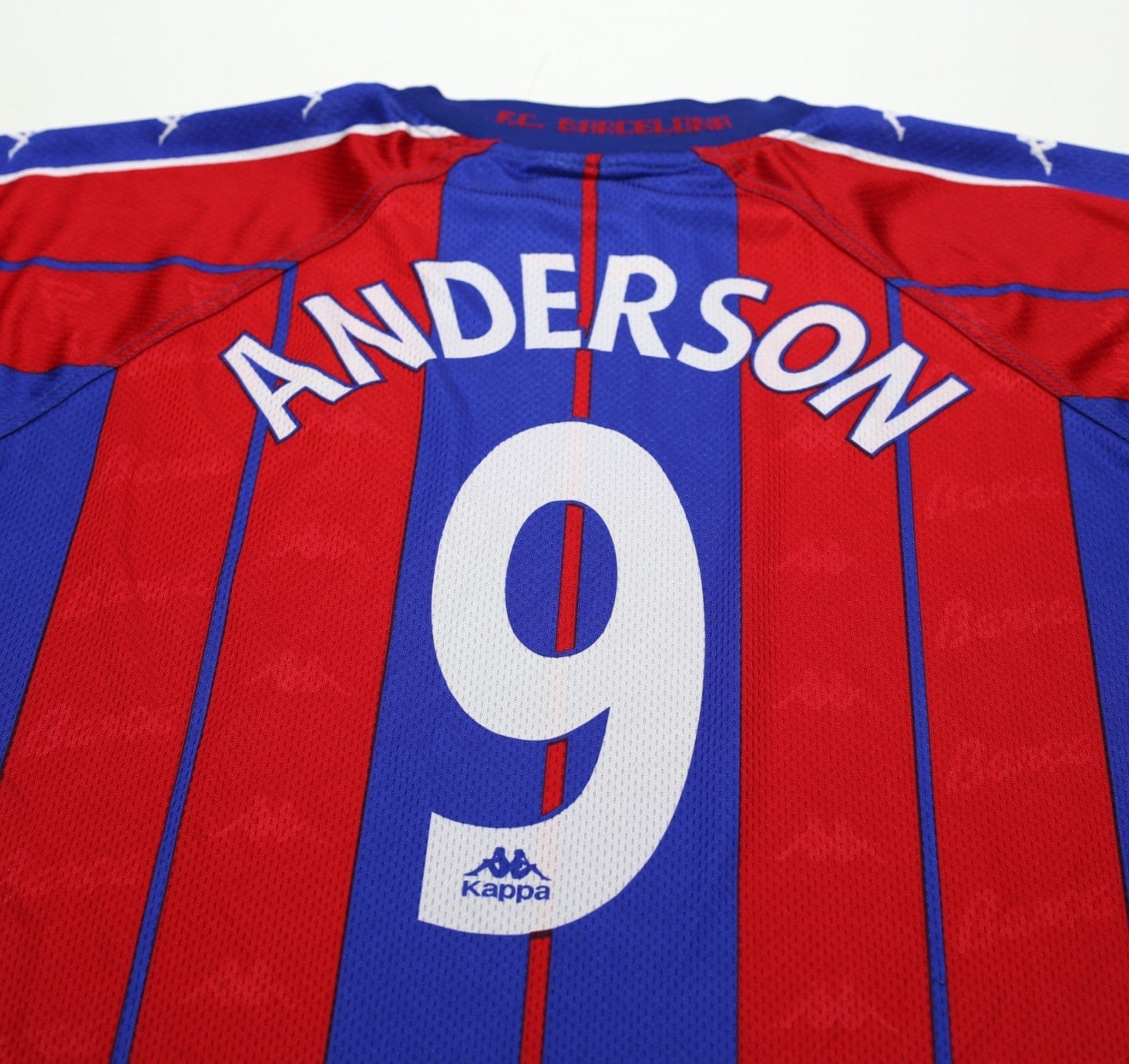 1997/98 ANDERSON #9 Barcelona Vintage Kappa Player Spec Home Football Shirt (XL)