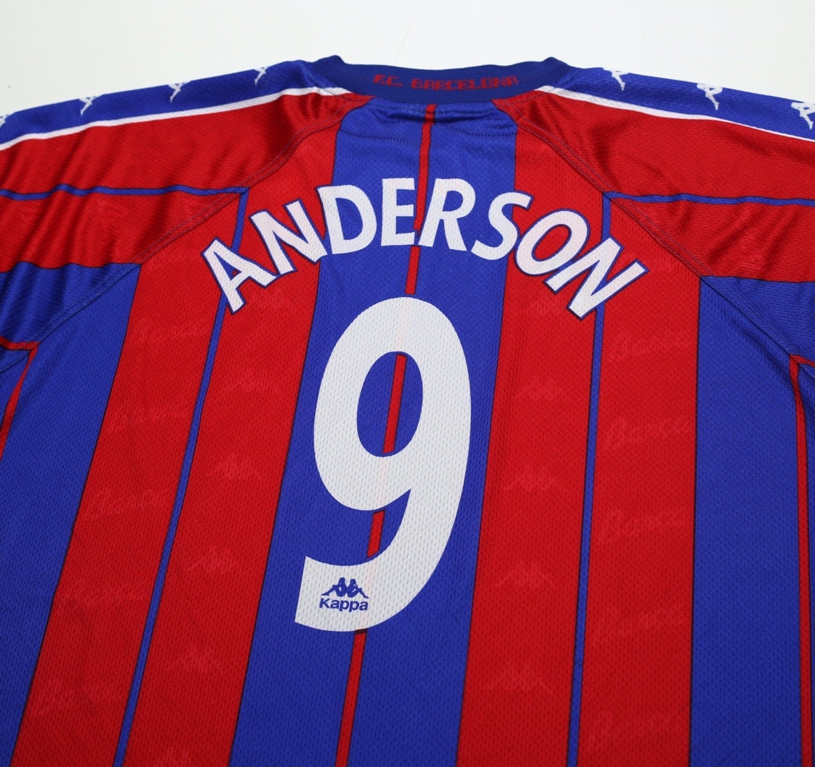 1997/98 ANDERSON #9 Barcelona Vintage Kappa Player Spec Home Football Shirt (XL)