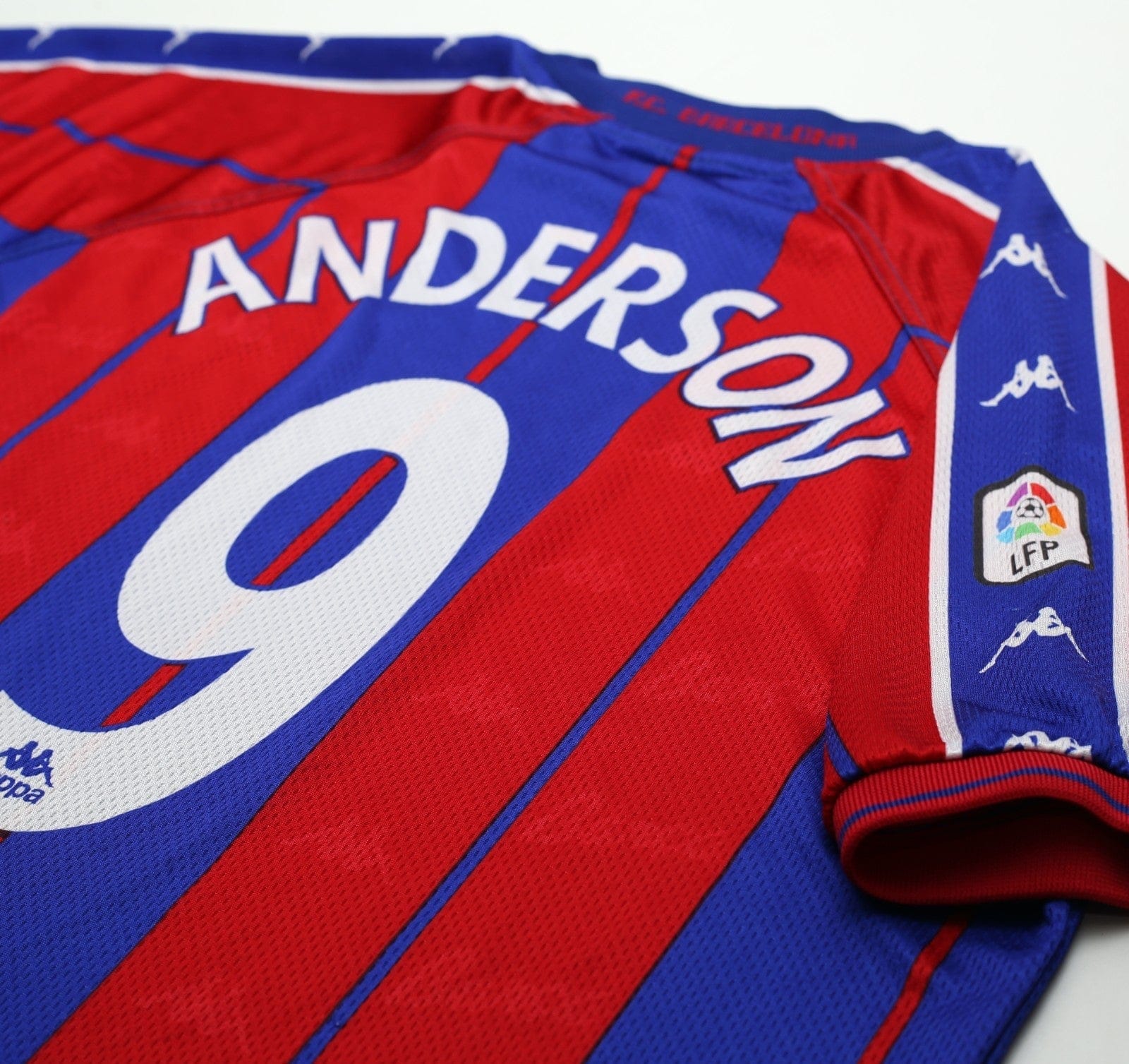 1997/98 ANDERSON #9 Barcelona Vintage Kappa Player Spec Home Football Shirt (XL)