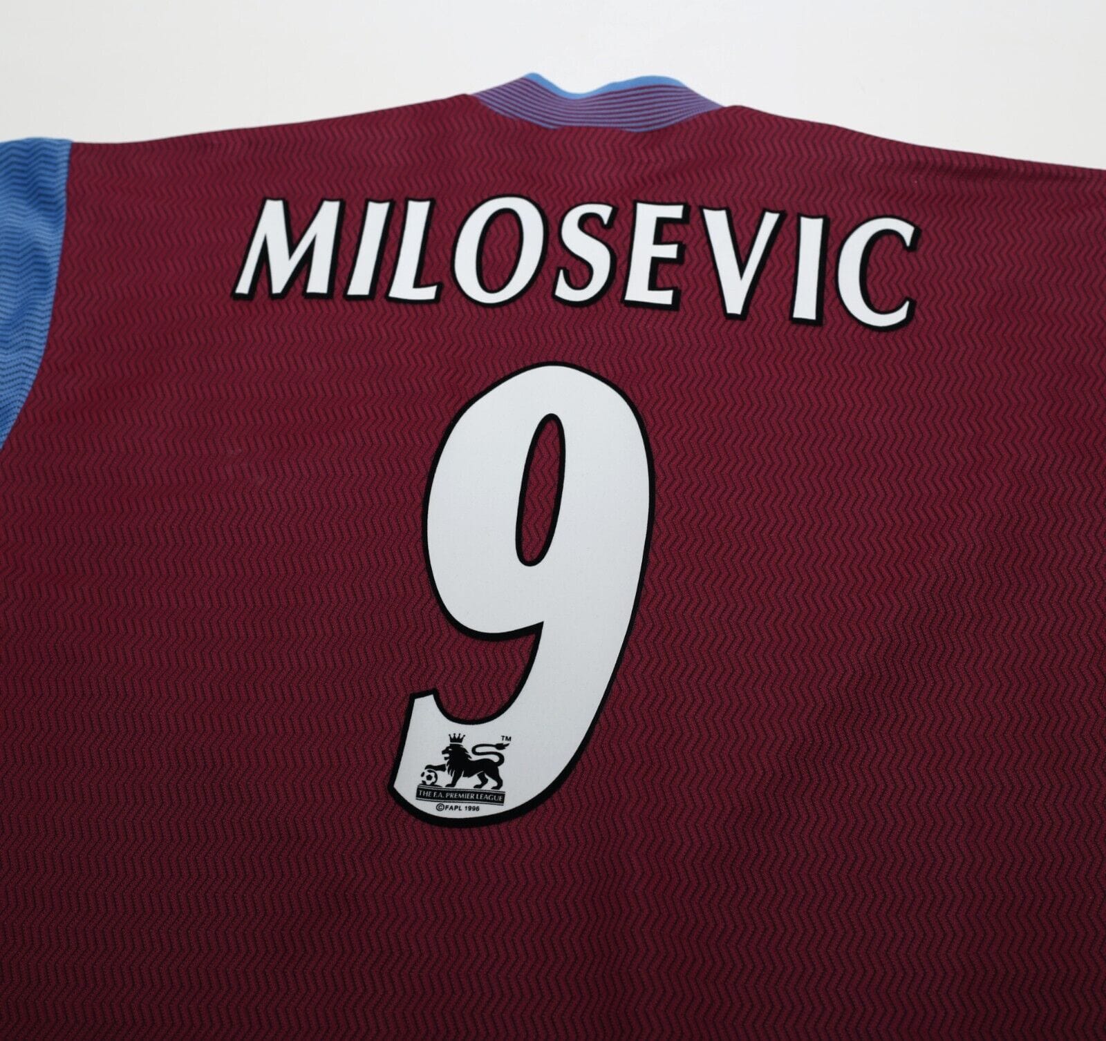 1997/98 MILOSEVIC #9 Aston Villa Vintage Reebok Home Football Shirt Jersey (L)