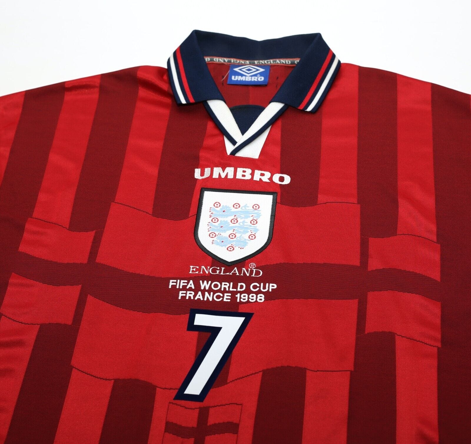 1997/99 BECKHAM #7 England Vintage Umbro Away Football Shirt (L) WC 1998