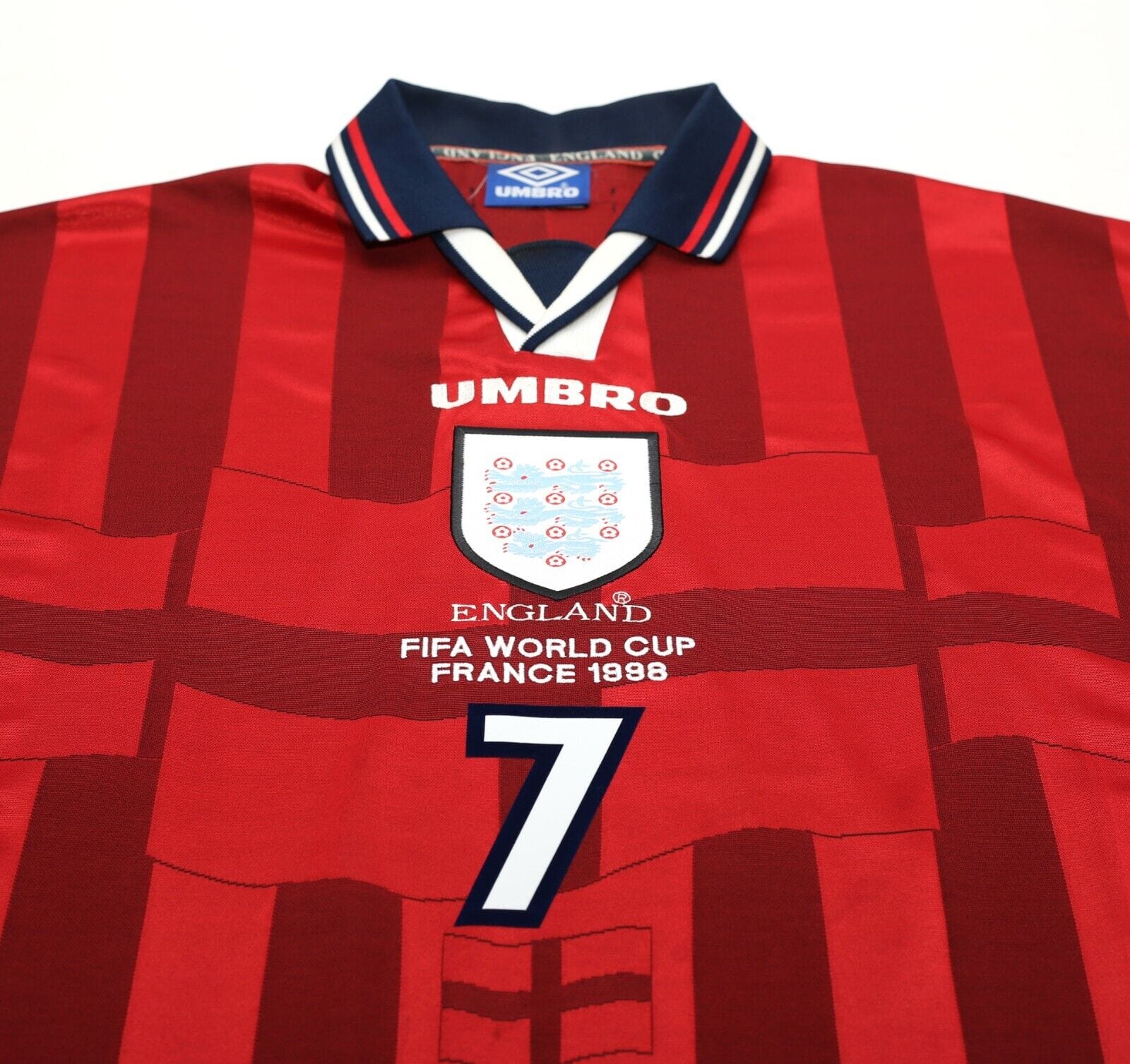 1997/99 BECKHAM #7 England Vintage Umbro Away Football Shirt (L) WC 1998