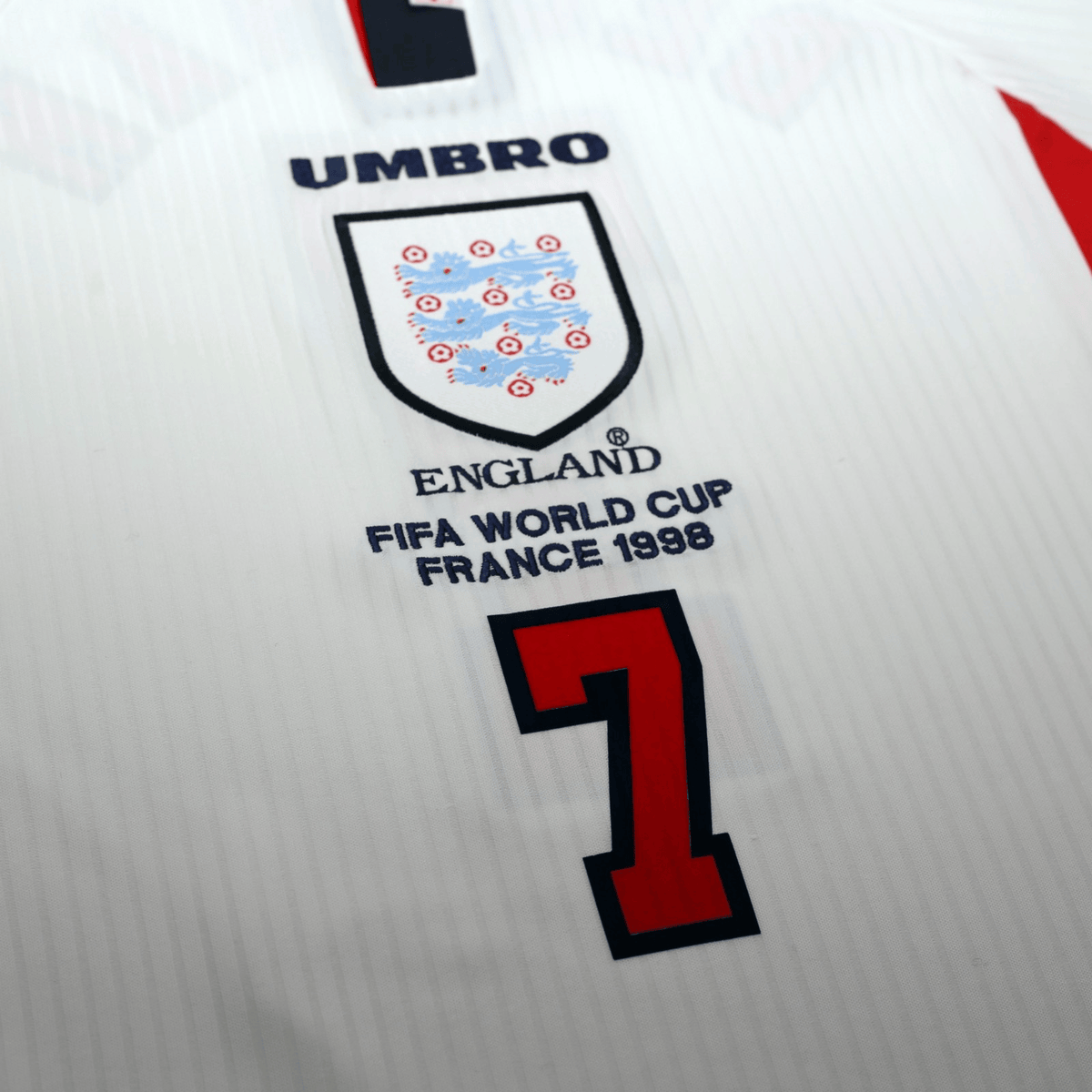 1997/99 Beckham #7 England Vintage Umbro Home Football Shirt (L/XL) WC 1998