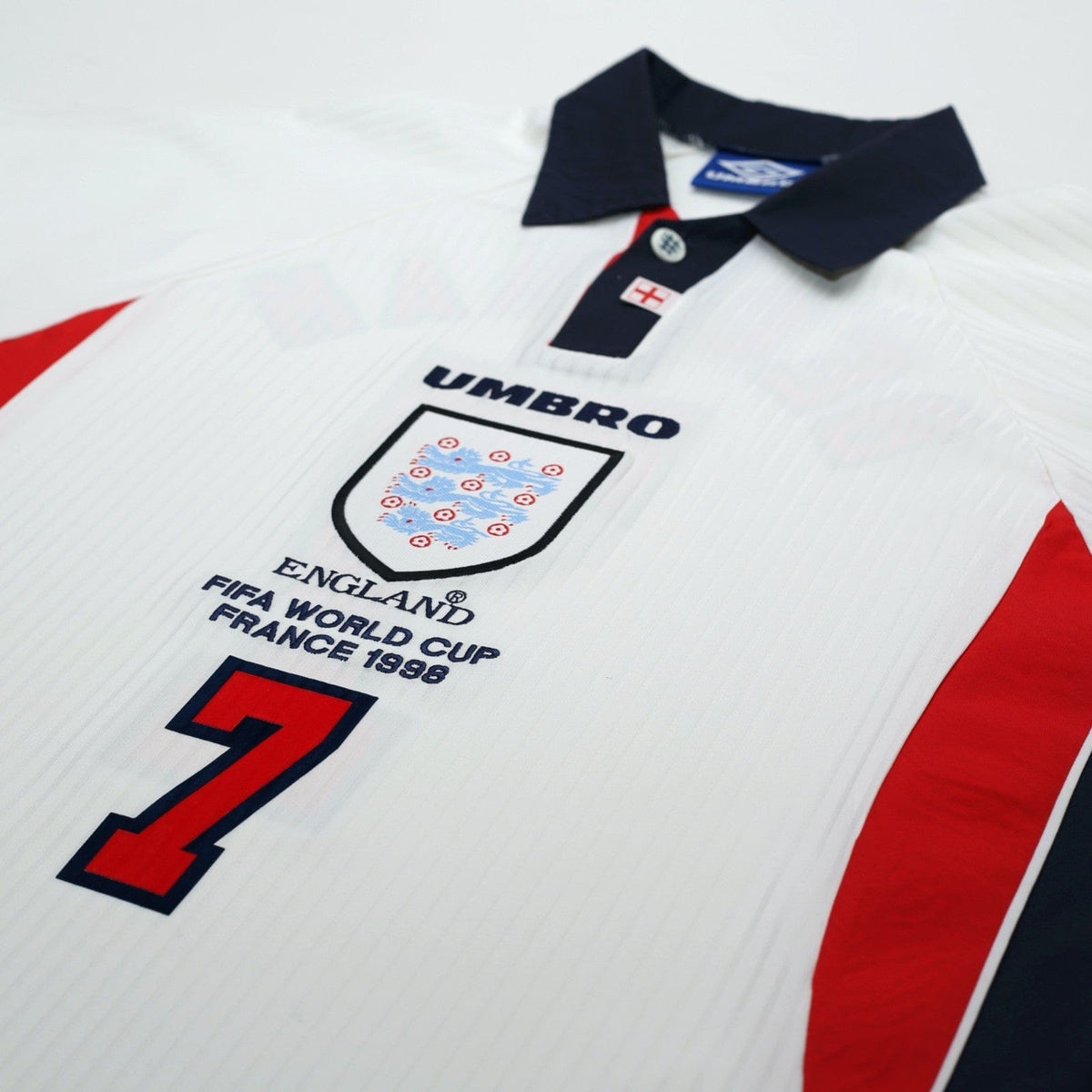 1997/99 Beckham #7 England Vintage Umbro Home Football Shirt (L/XL) WC 1998