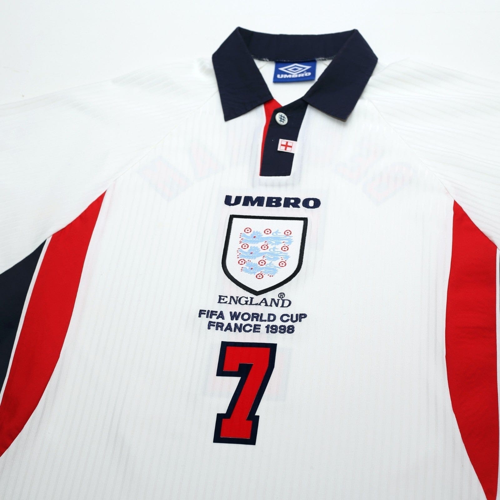 1997/99 Beckham #7 England Vintage Umbro Home Football Shirt (L/XL) WC 1998