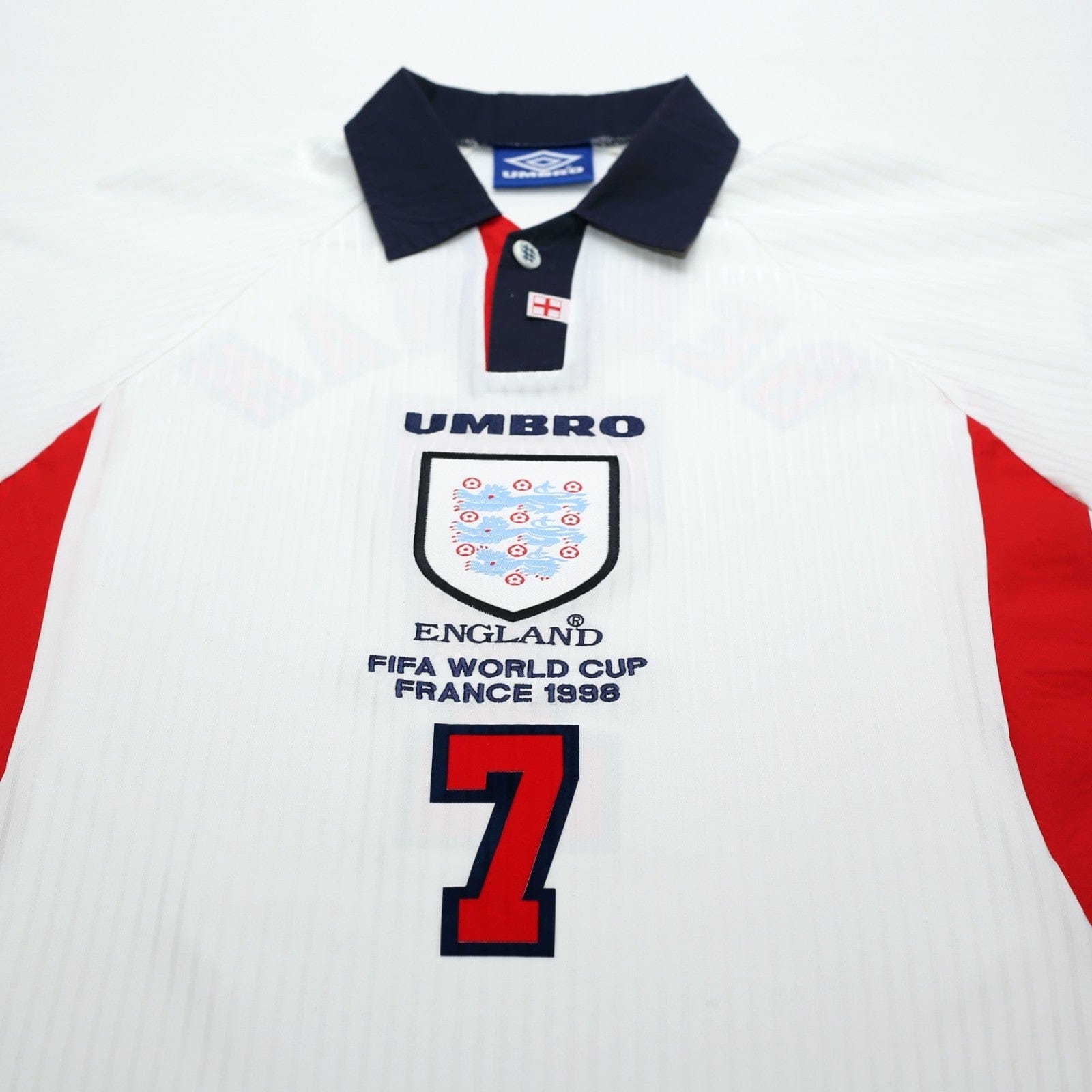 1997/99 Beckham #7 England Vintage Umbro Home Football Shirt (L/XL) WC 1998