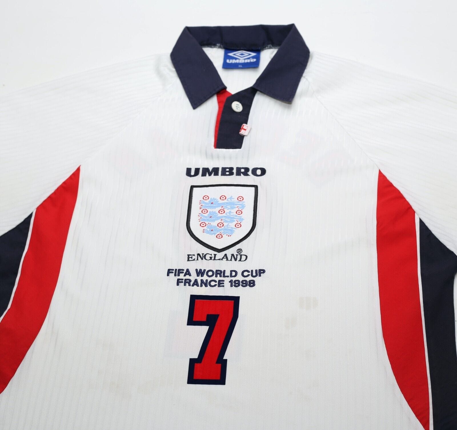 1997/99 BECKHAM #7 England Vintage Umbro Home Football Shirt (L/XL) World Cup 98