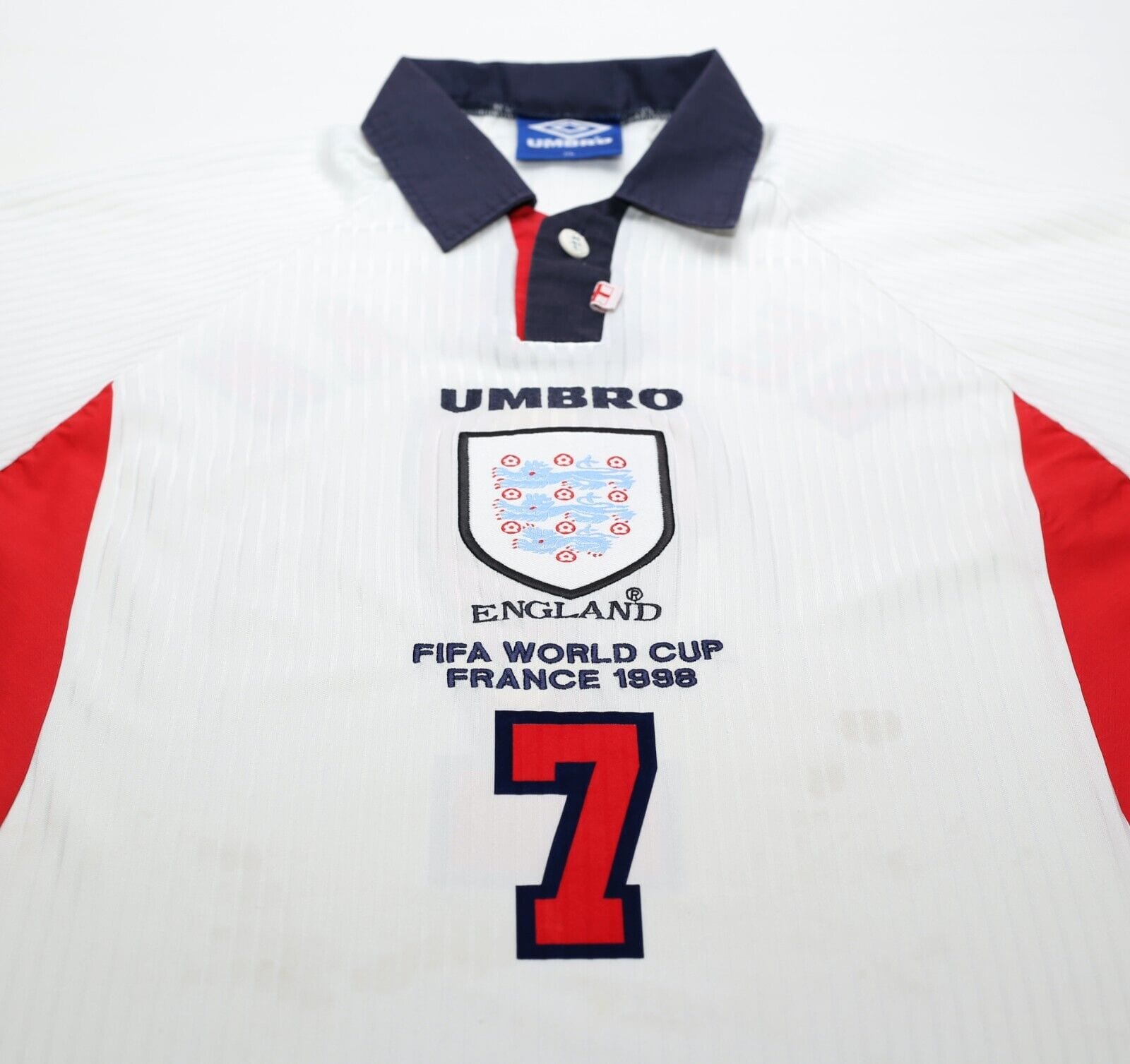 1997/99 BECKHAM #7 England Vintage Umbro Home Football Shirt (L/XL) World Cup 98