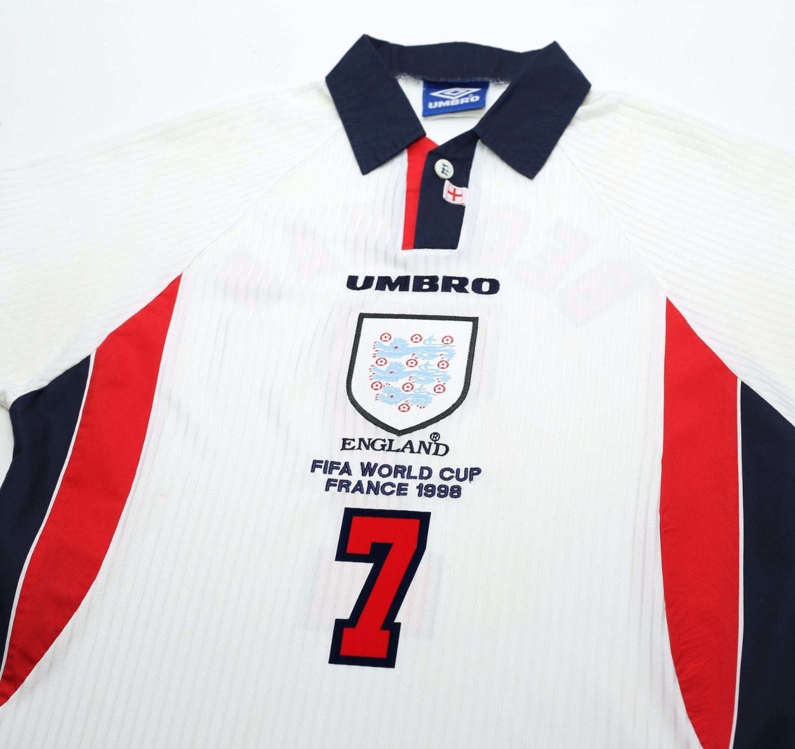 1997/99 BECKHAM #7 England Vintage Umbro Home Football Shirt (M/L) WC 1998