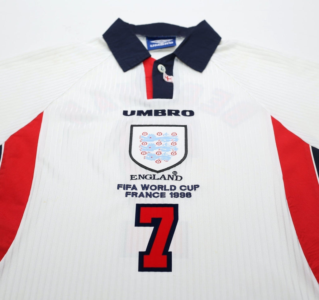 1997/99 BECKHAM #7 England Vintage Umbro Home Football Shirt (M/L) WC 1998