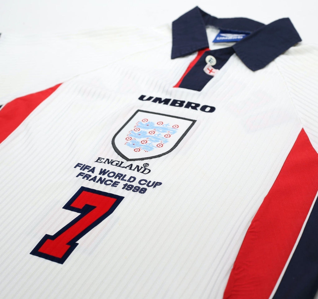 1997/99 BECKHAM #7 England Vintage Umbro Home Football Shirt (M/L) WC 1998