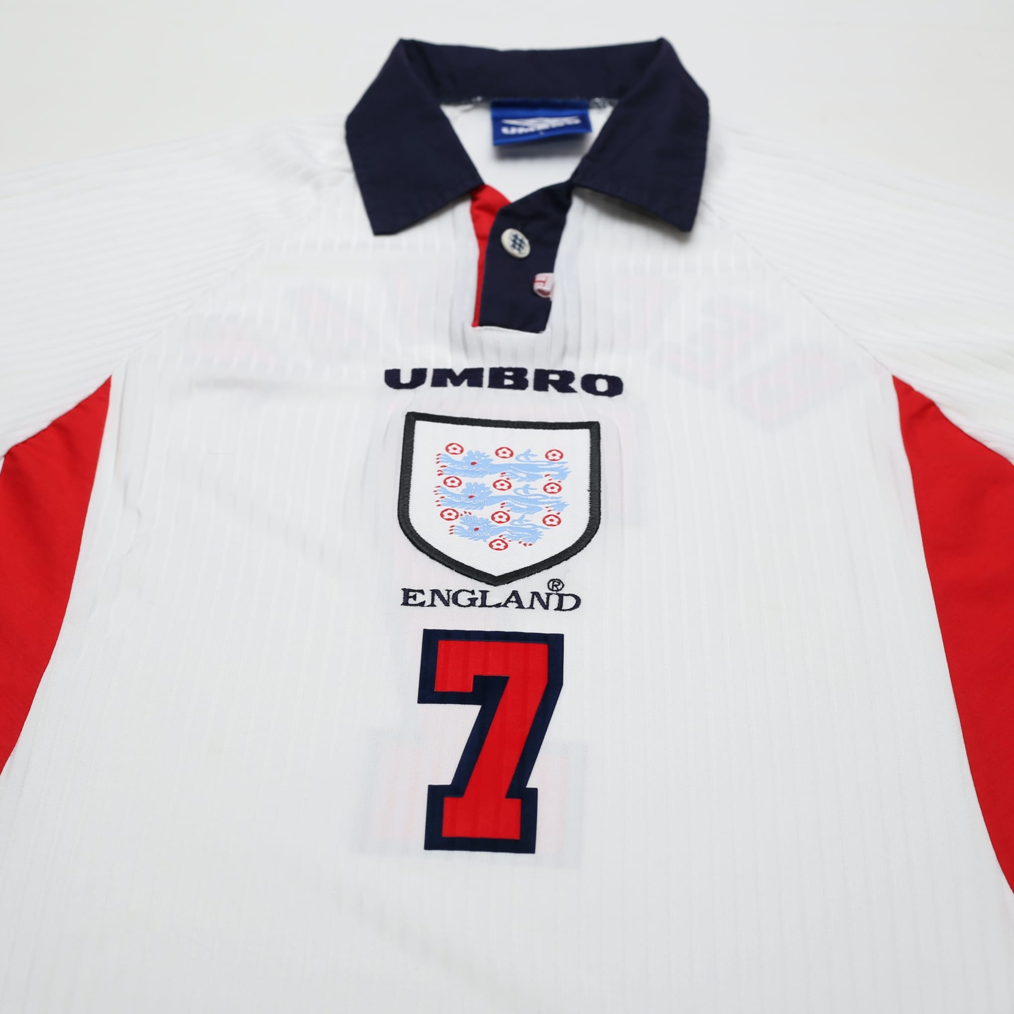 1997/99 Beckham #7 England Vintage Umbro Home Football Shirt (M/L) WC 1998
