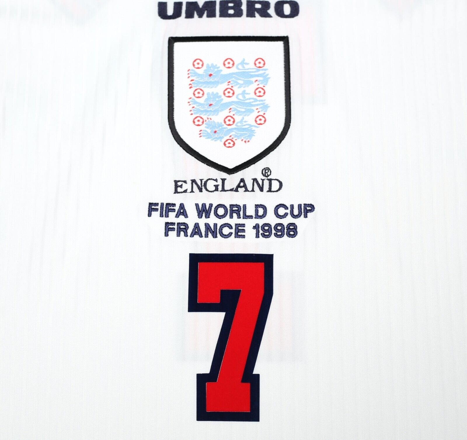 1997/99 BECKHAM #7 England Vintage Umbro Home Football Shirt (M/L) World Cup 98