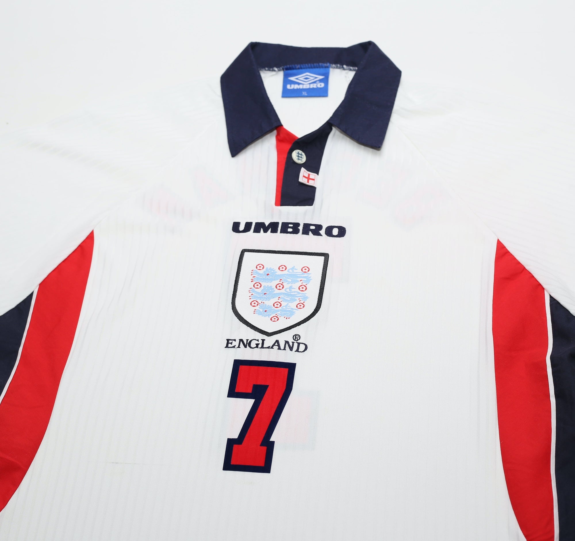 1997/99 BECKHAM #7 England Vintage Umbro Home Football Shirt (XL)