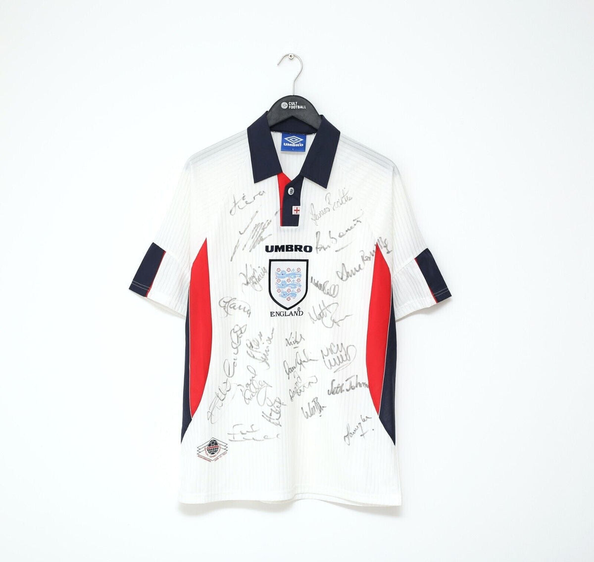 1997/99 ENGLAND U21&#39;S Vintage Umbro Home SIGNED Football Shirt (L) BNWOT