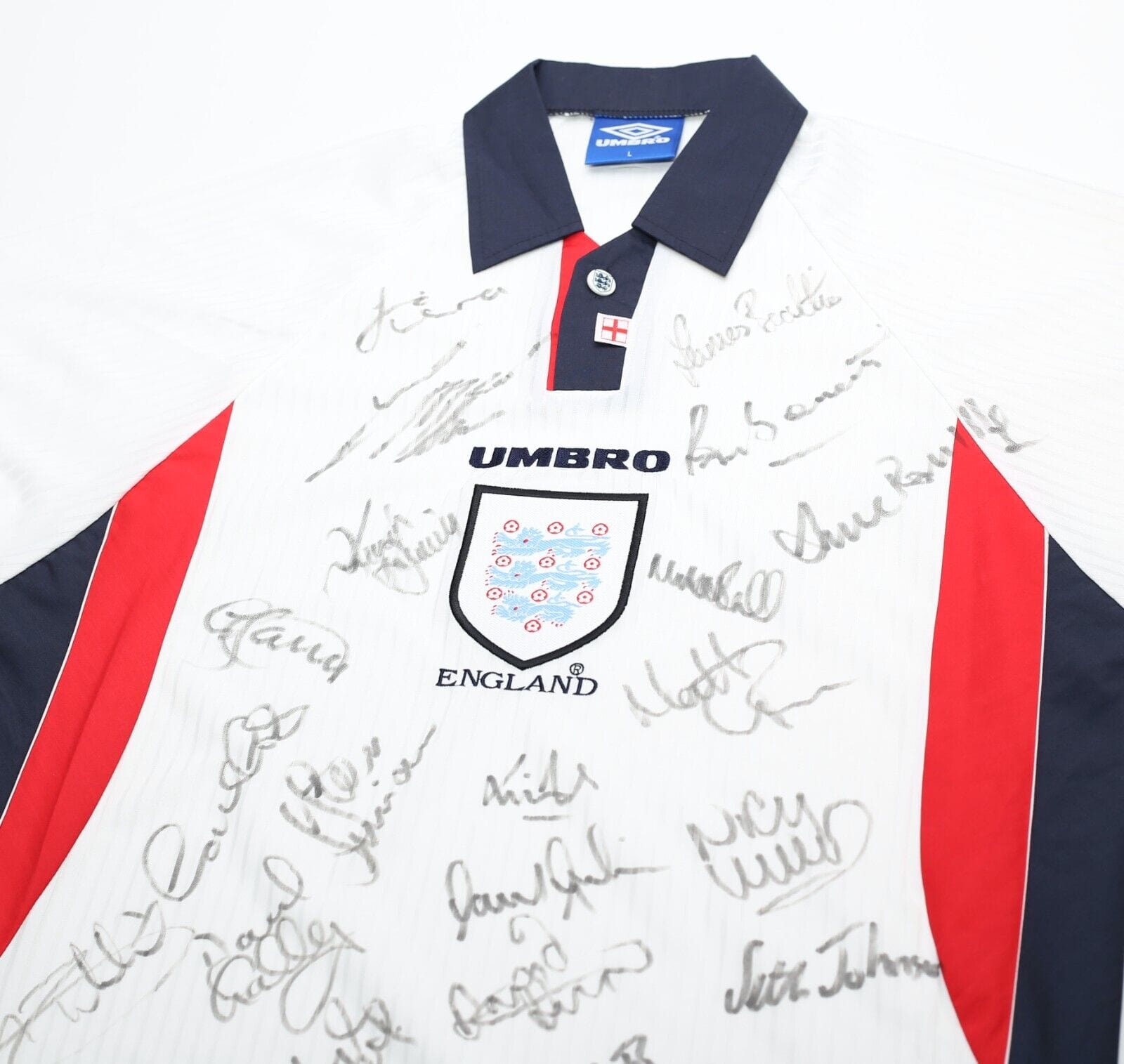 1997/99 ENGLAND U21'S Vintage Umbro Home SIGNED Football Shirt (L) BNWOT