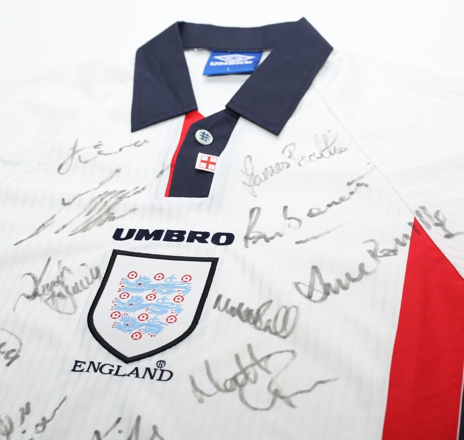 1997/99 ENGLAND U21'S Vintage Umbro Home SIGNED Football Shirt (L) BNWOT