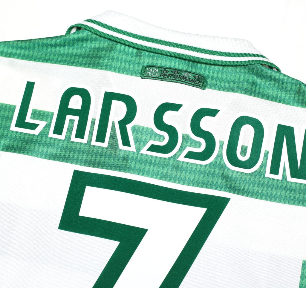 1997/99 LARSSON #7 Celtic Vintage Umbro Home Football Shirt (L)