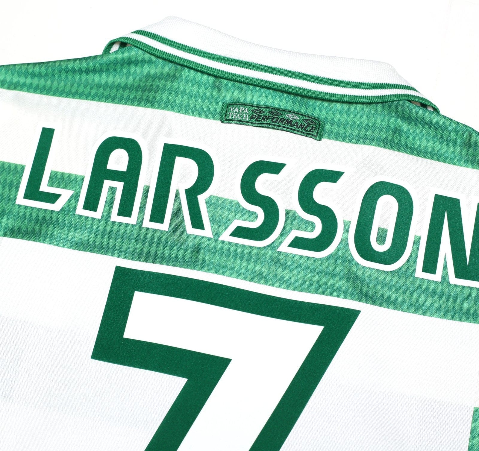 1997/99 LARSSON #7 Celtic Vintage Umbro Home Football Shirt (L)