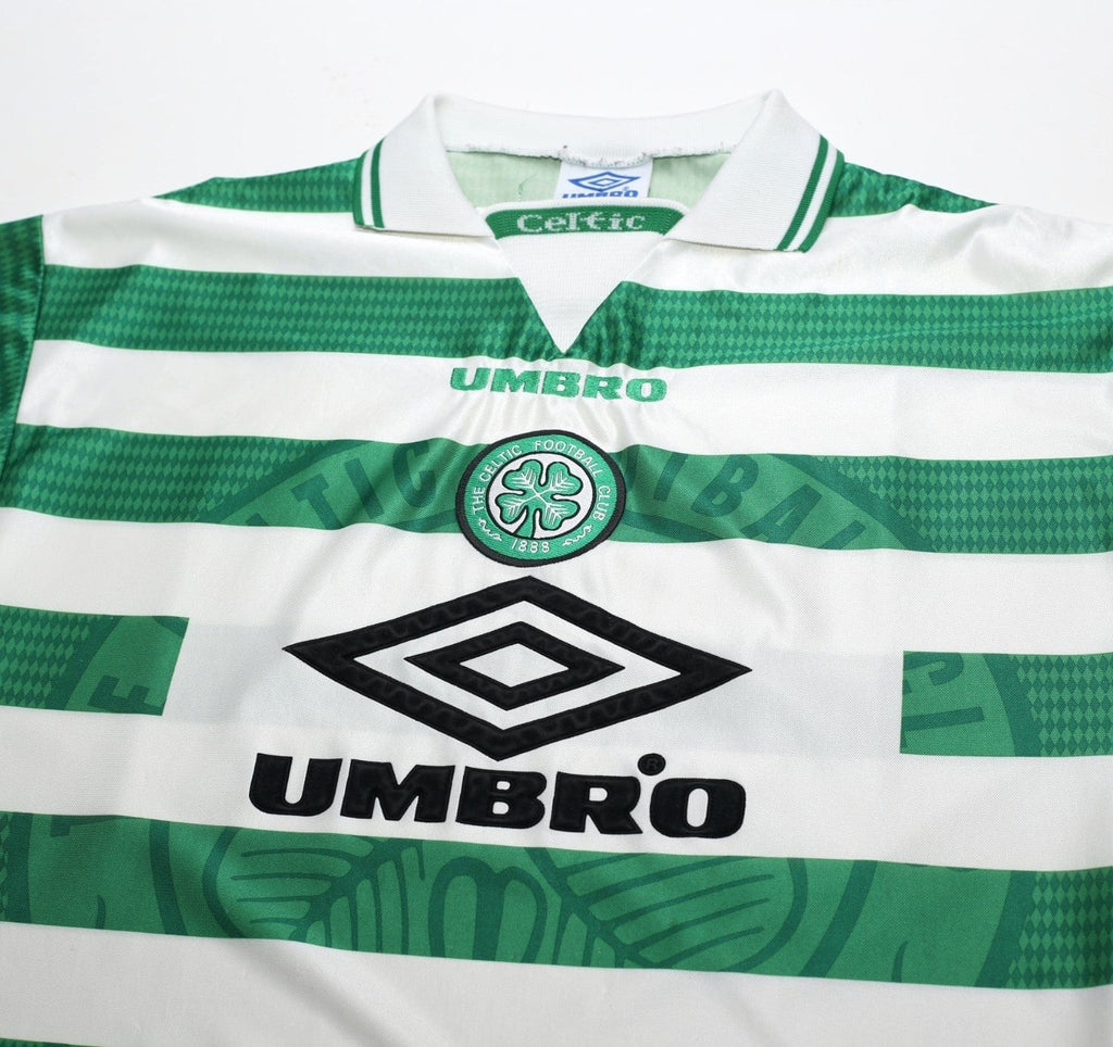 1997/99 LARSSON #7 Celtic Vintage Umbro Home Football Shirt (L)