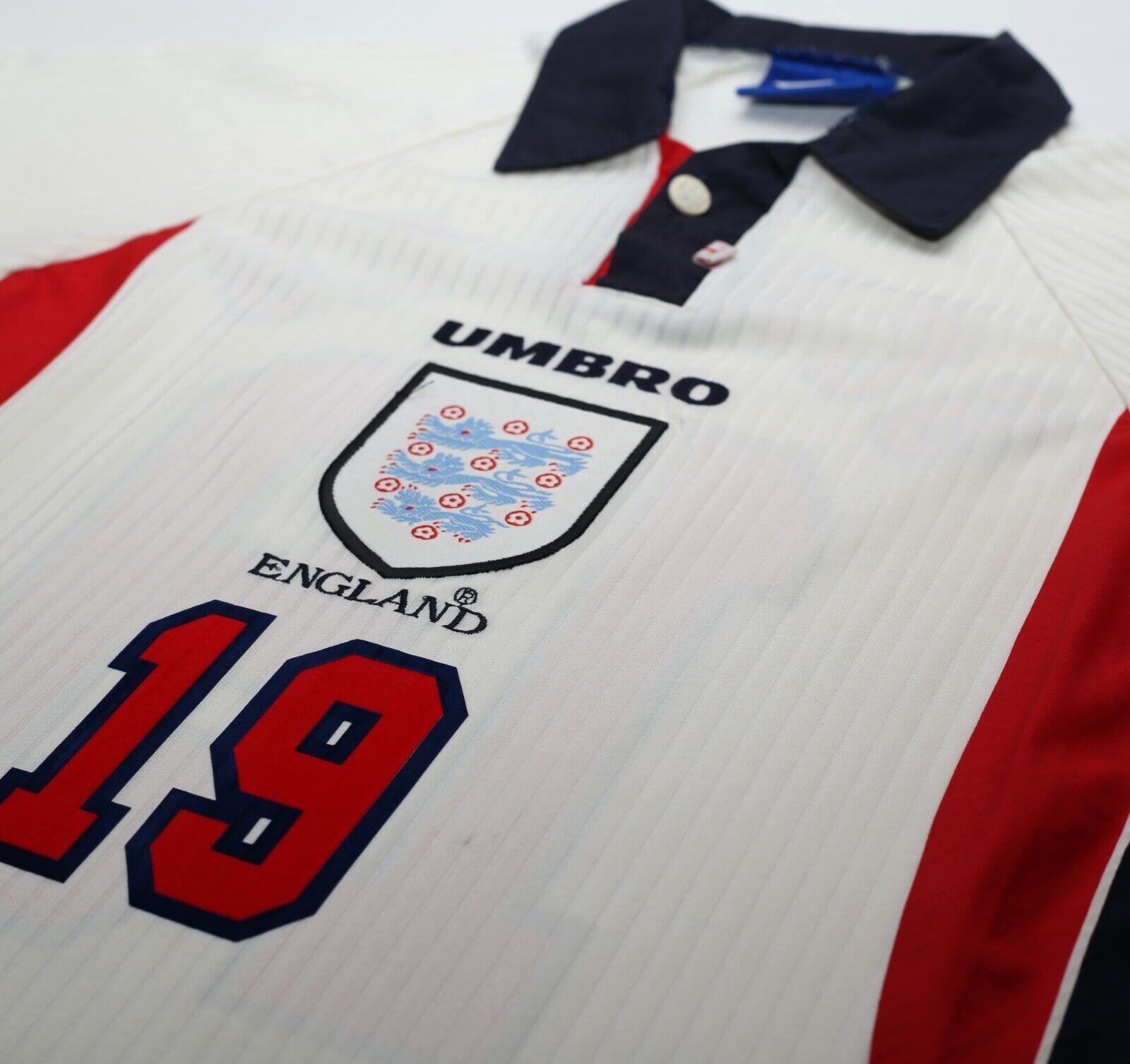 1997/99 SCHOLES #19 England Vintage Umbro Home Football Shirt (M) Le Tournoi