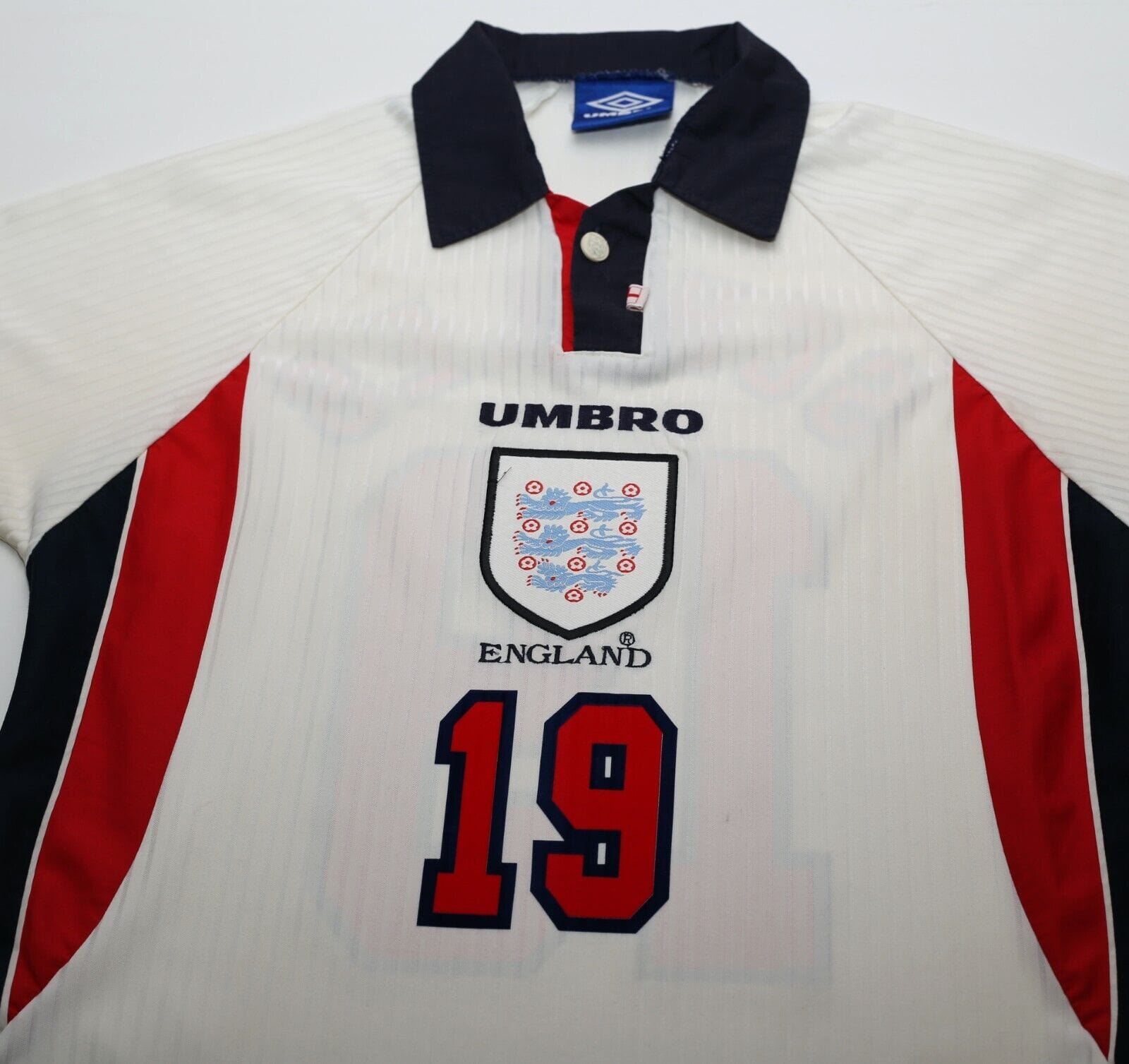 1997/99 SCHOLES #19 England Vintage Umbro Home Football Shirt (M) Le Tournoi