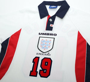 1997/99 SCHOLES #19 England Vintage Umbro Home Football Shirt (M) Le Tournoi