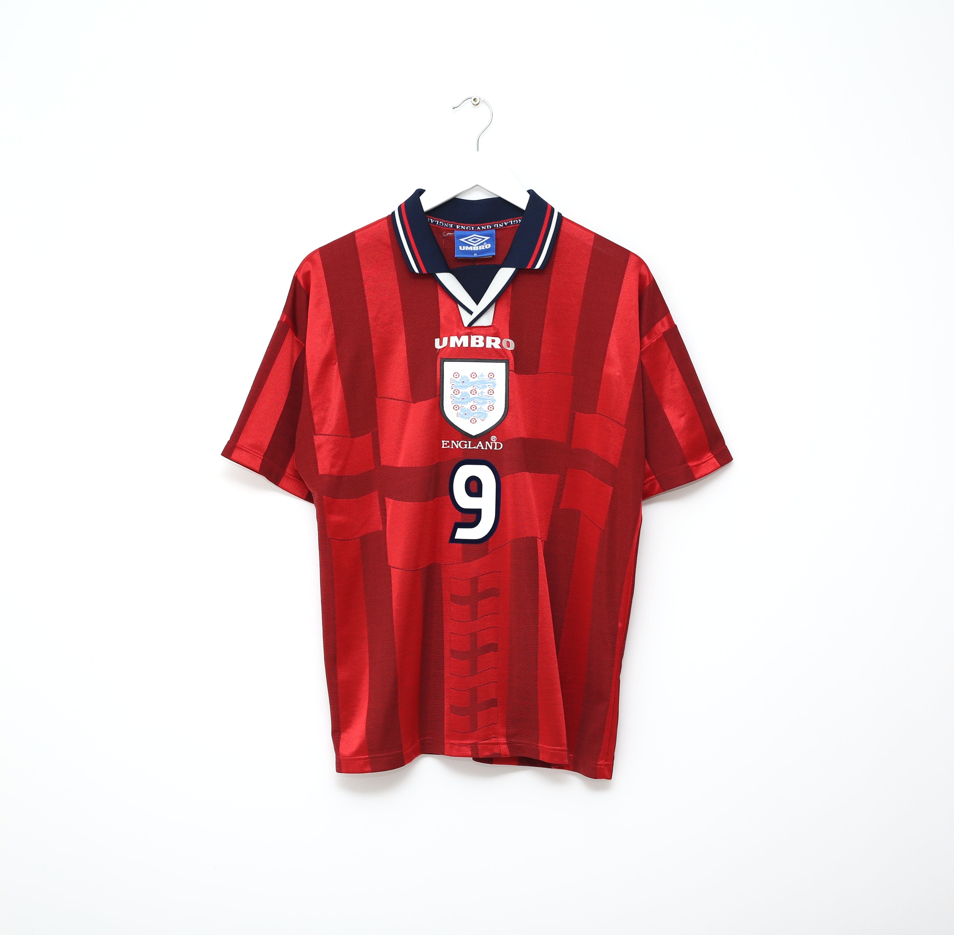 1997/99 SHEARER #9 England Vintage Umbro Away Football Shirt (M