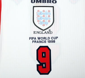 1997/99 SHEARER #9 England Vintage Umbro Home Football Shirt M/L World Cup 1998