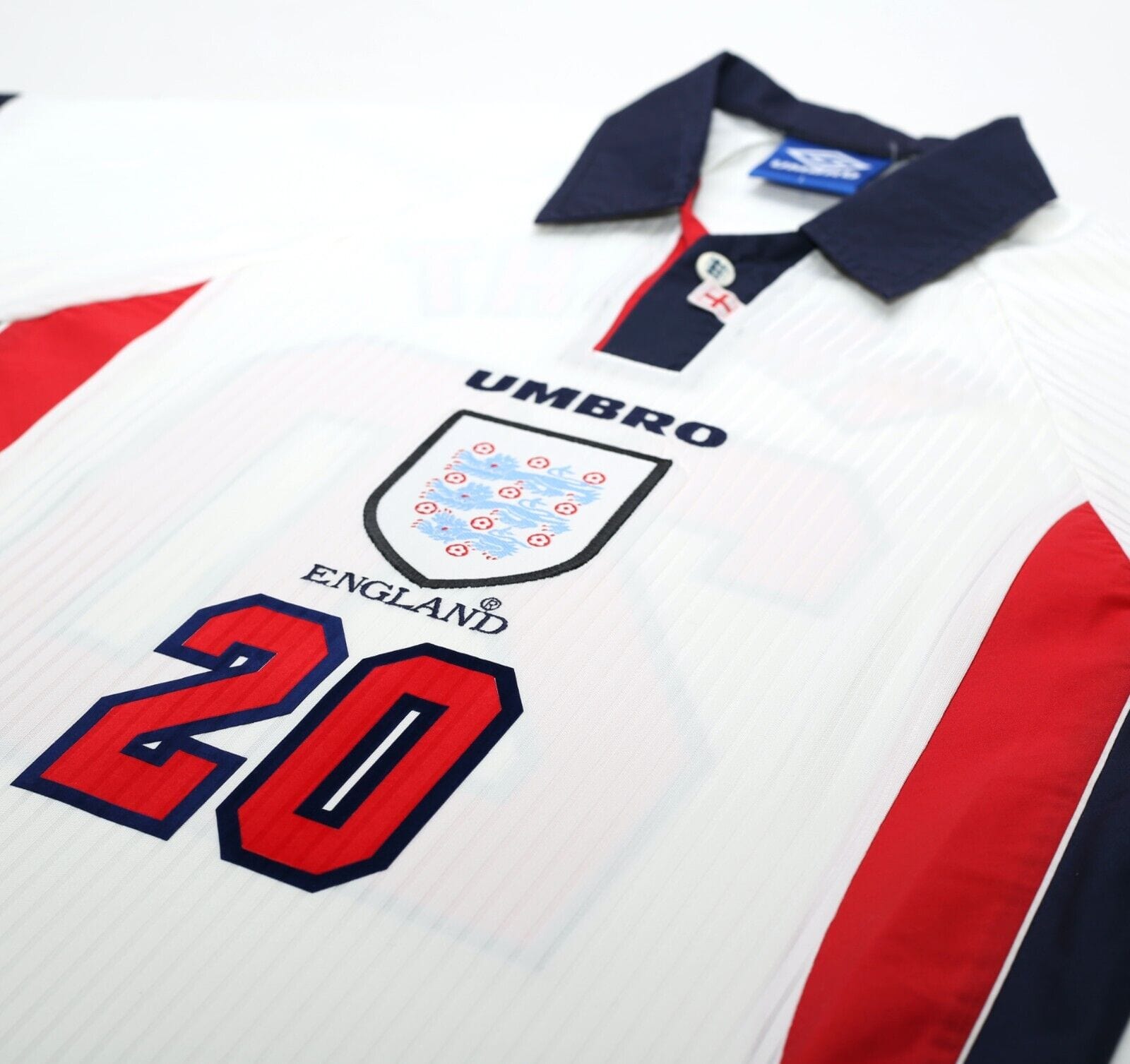 1997/99 WRIGHT #20 England Vintage Umbro Home Football Shirt (L) Le Tournoi