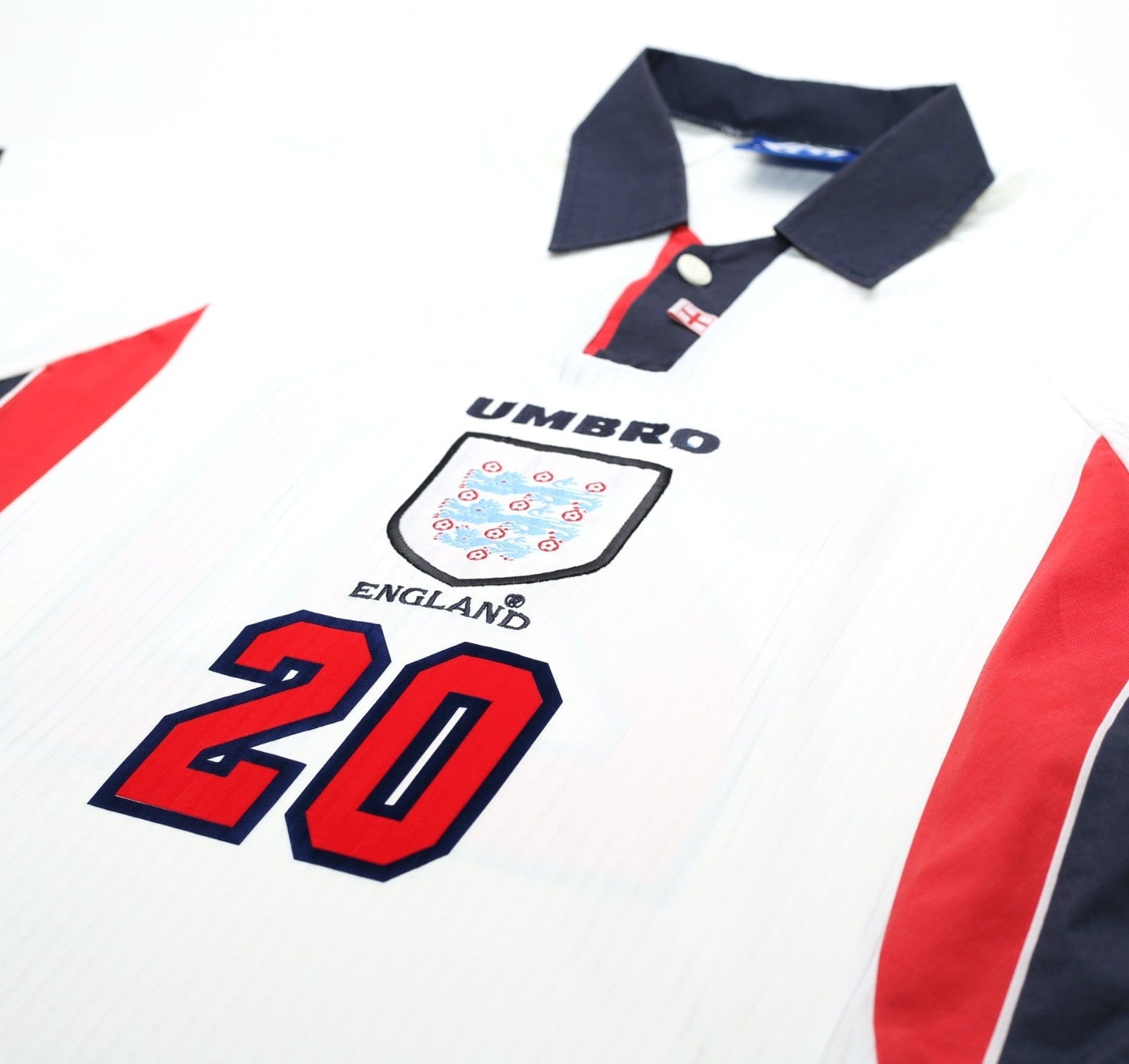 1997/99 WRIGHT #20 England Vintage Umbro Home Football Shirt (L) Le Tournoi
