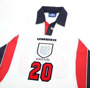 1997/99 WRIGHT #20 England Vintage Umbro Home Football Shirt (L) Le Tournoi